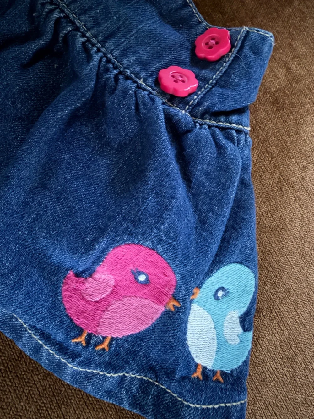 Gymboree Blue Denim Skirt with Pink Flower Buttons- EUC
